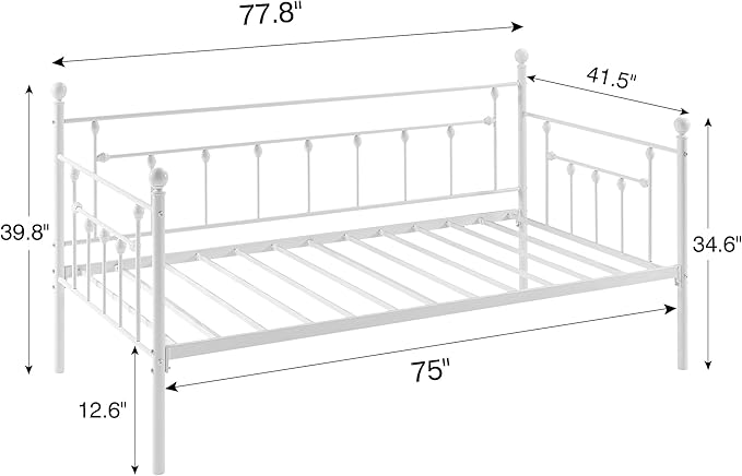 VECELO Daybed Frame, Twin Size Metal Platform Bed with Headboard,Heavy Duty Steel Slats Support for Living Room Bedroom Guest Room, Easy Assembly