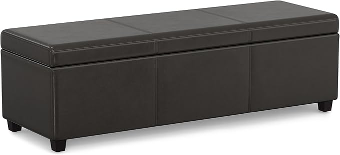 SIMPLIHOME Avalon Extra Large Storage Ottoman Bench - 54 inch Wide Upholstered Vegan Leather Rectangular Lift-Top Ottoman in Tanners Brown, Contemporary Bench for Living Room with Hidden Storage