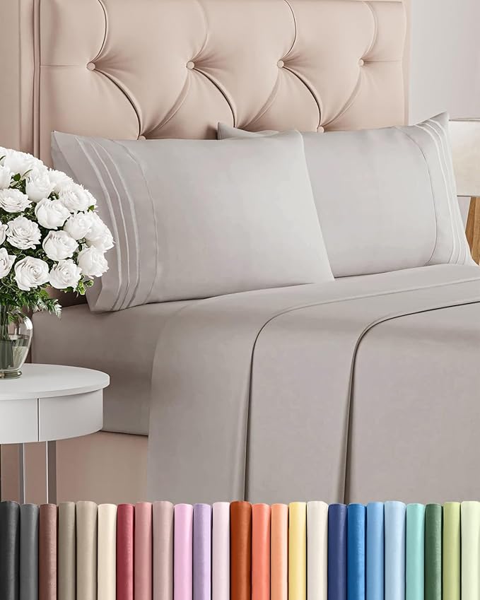 Full Size 4 Piece Sheet Set - Comfy Breathable & Cooling Sheets - Hotel Luxury Bed Sheets for Women and Men - Deep Pockets, Easy-Fit, Soft and Wrinkle Free Sheets - Light Grey Oeko-Tex Bed Sheet Set