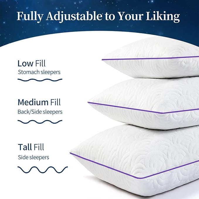 MOLCLCUY Memory Foam Pillows King Size Set of 2 Adjustable Cool Pillow for Side Back Stomach Sleepers Luxury Gel Pillow with Washable Cover