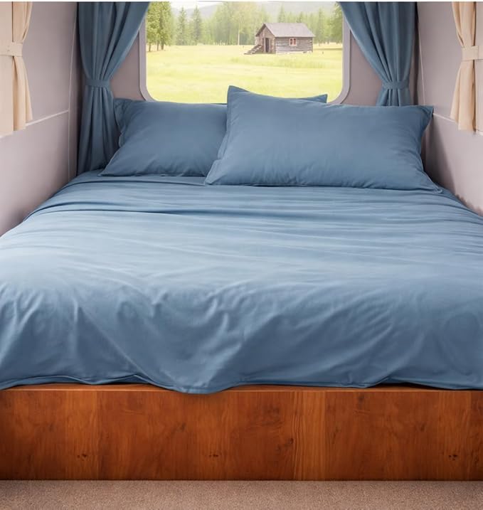 Rajlinen Short Queen RV Camper Sheet Set (60x75) – 100% Egyptian Cotton, Soft & Cooling, 16" Deep Pocket Fitted Sheet, Luxury Hotel Quality Bedding for RVs, Campers & Motorhomes (Cadet Blue)