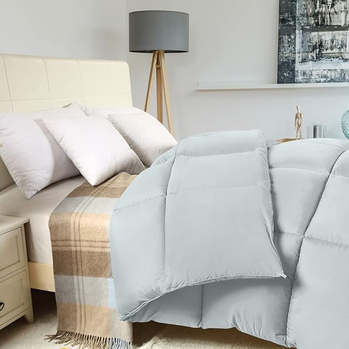 Utopia Bedding Queen Comforter Duvet Insert, Quilted Light Grey Comforter with Corner Tabs, Box Stitched Down Alternative Comforters Queen Size 88 x 88 inches