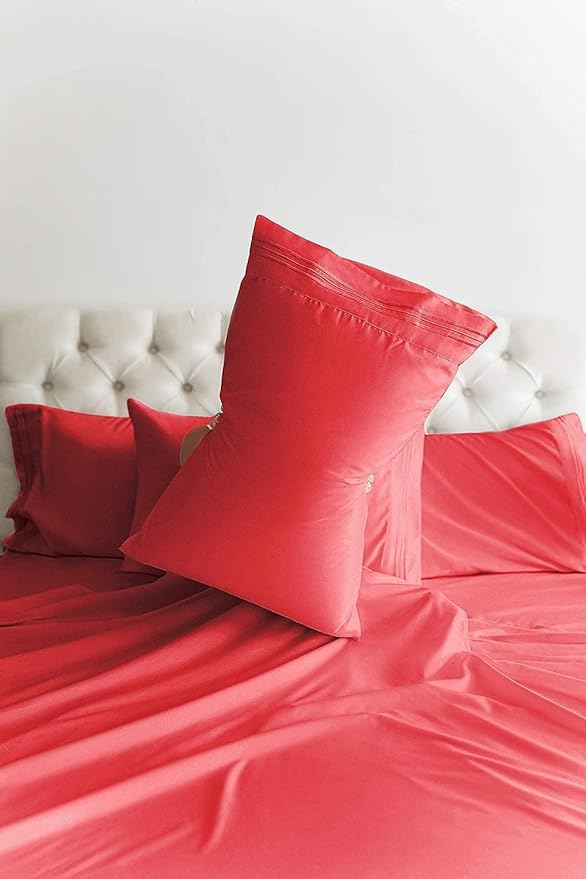 Split King 7 Piece Sheet Set - Comfy, Breathable & Cooling - Hotel Luxury Bedding for Women, Men, Kids, Teens & Children - 1 Flat & 2 Fitted Sheets & 4 Pillowcases w/ Deep Pockets - Wrinkle Free - Red
