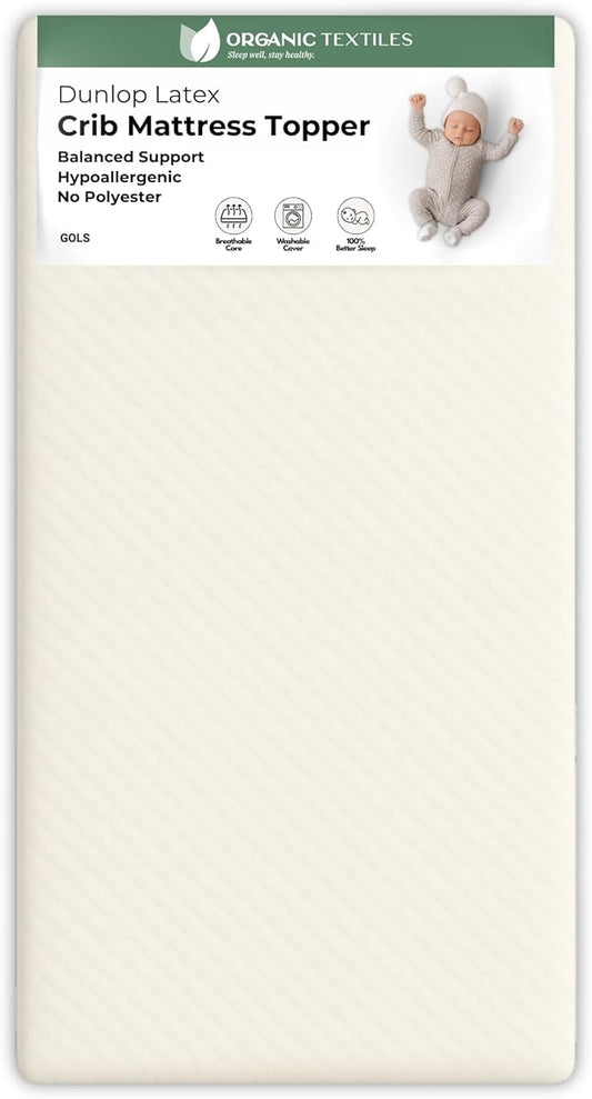 ORGANIC TEXTILES Dual Zone (Firm/Soft) GOLS Certified Latex Mattress Topper for Baby with GOTS Certified Tencel Cover - 3" Portable (36"x26")
