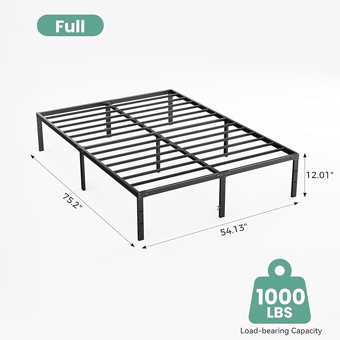 OLIXIS Full Bed Frame, Heavy Duty Sturdy 12 Inch Metal Platform Bed Frames, Enhanced Stability & Noise-Free, Under-Bed Storage, No Box Spring Needed, Easy Assembly