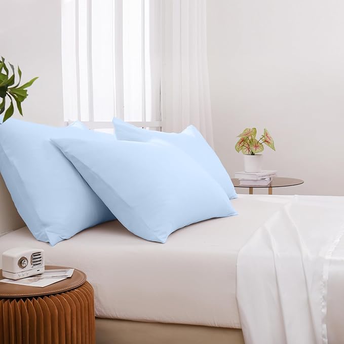 Pillowcases Queen 4 Pack, 20x30 Pillow Cases with Envelope Closure, Soft Plain Brushed Microfiber Covers Breathable Wrinkle-Resistant, Light Blue