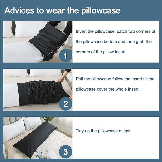 WhatsBedding Body Pillow Cover Cotton Fabric, Long Pillowcase Breathable & Skin-Friendly, Envelope Closure - Black (20x54 inch)