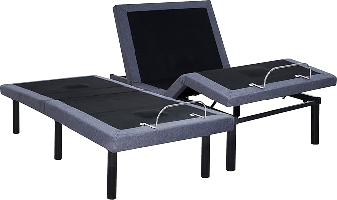 Naomi Home Idealbase Split King Adjustable Bed Base with Massage, USB Ports, Under-Bed Light, Wireless Remote, 800 Lb Capacity, Gray Metal Frame, Easy Setup for Couples’ Personalized Comfort