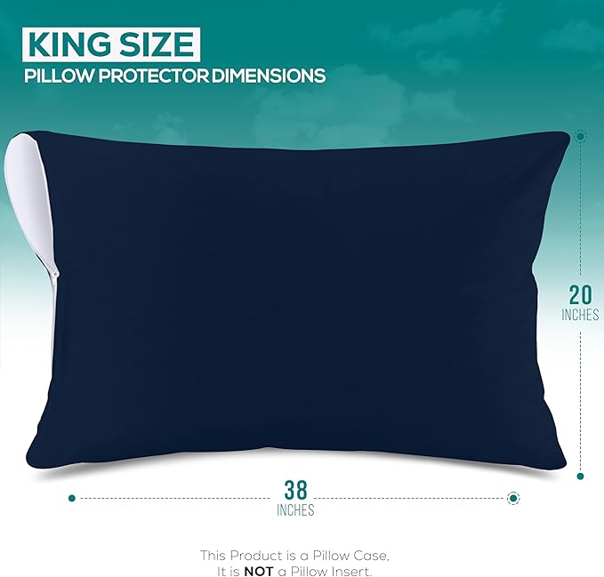 Utopia Bedding Premium 100% Waterproof Pillow Protectors with Zipper King Size (Set of 2), Bed Bug and Dust Mite Proof Zippered Pillow Covers, Pillow Encasement Cases, Navy