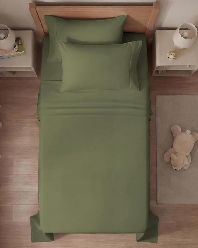 Twin 4 Piece Sheet Set - Comfy, Breathable & Cooling - Hotel Luxury Bedding for Women, Men, Kids, Teens & Children - 1 Flat & 1 Fitted Sheet & 2 Pillowcases w/ Deep Pockets - Wrinkle Free - Sage Green