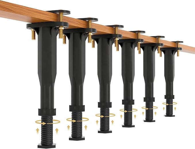 Yuleimy Adjustable Bed Center Support Legs (6.5"-11"), 3-in-1 Clamp-On (No Drill) & Screw-in Bed Slats Support, Heavy Duty Rust-Proof Polymer Replacement Legs for Queen King Metal/Wood Frame, 6 Pack