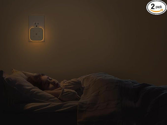 2 Pack Very Dim Sleep Night Lights Plug into wall, Kids Sleep Light, Adult Sleep Light, Bedroom Night Light, Light Sensor, LED, Dimmable, Warm Soft Light Plug in Night Light