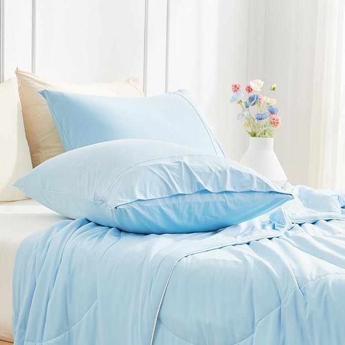 Cozy Bliss Cooling Pillow Cases for Hot Sleepers, Q-Max>0.45, Standard Size Set of 2, Soft & Silky Pillow Covers with Envelope Closure,Gift, Cool Blue, 20x26 Inches