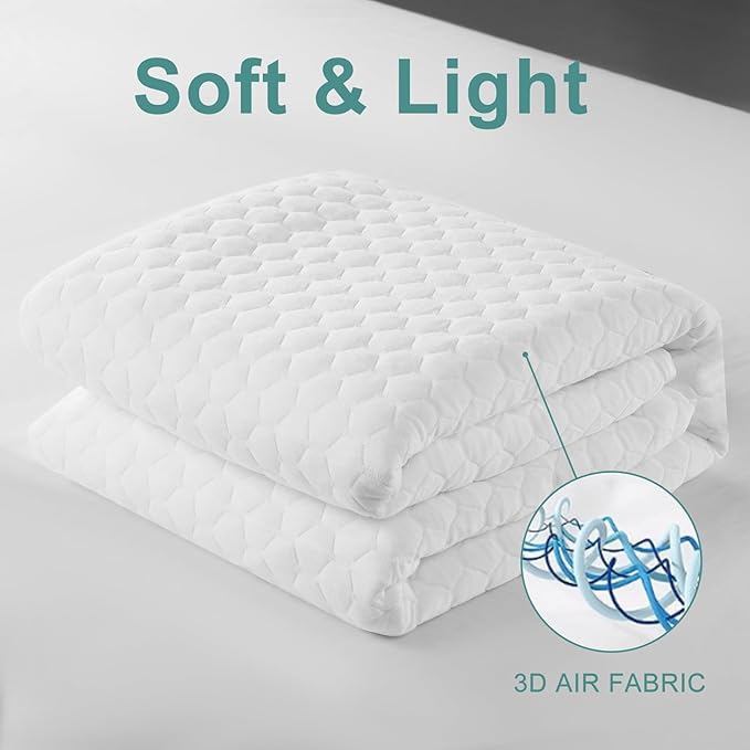 Premium Waterproof Mattress Protector Queen Size,4D Air Cooling 300GSM Mattress Cover,Breathable All-Round 360° Bed Mattress Pad Noiseless Vinyl Free (White,Queen)