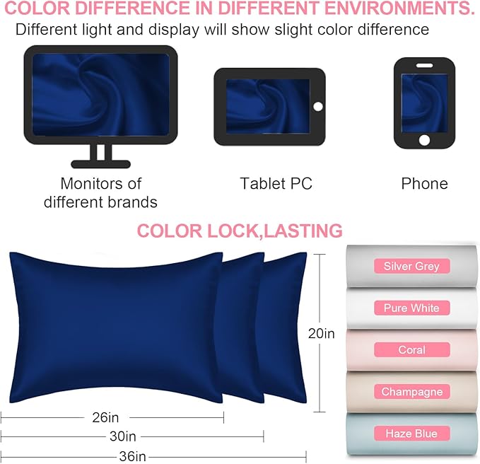 Silk Pillow Cases 2 Pack Queen Size with Hidden Zipper, Mulberry Silk Pillowcase for Hair and Skin, Smooth and Soft Breathable Cooling Silk Satin Pillowcase Set of 2, Gifts for Women，Royal Blue