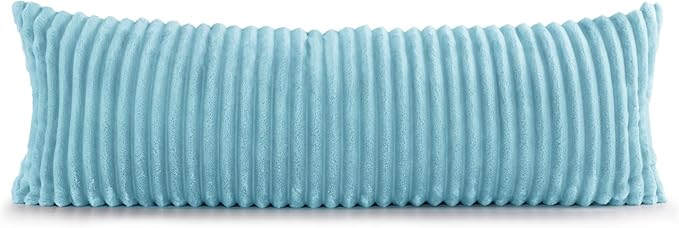 BEDELITE Fluffy Faux Fur Body Pillow Cover with Zipper, Luxury Plush 3D Striped Pillow Cover 20x54 Inches, Super Soft and Cozy Long Body Pillow Pillowcase for Bed Sofa Couch Room Decor(Light Blue)