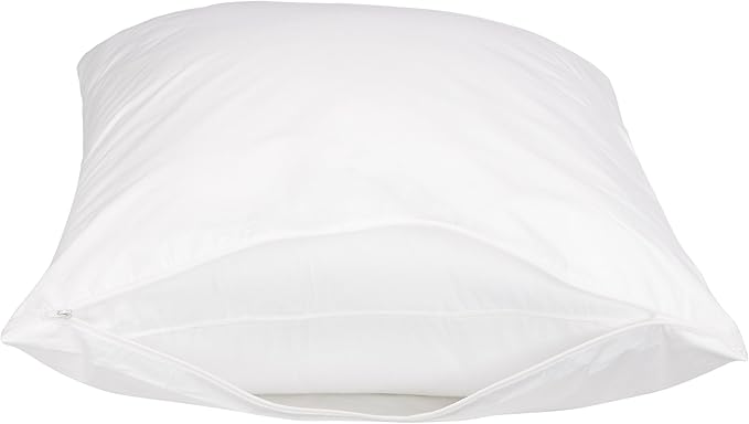 Amazon Basics Standard Breathable 100% Cotton Hypoallergenic Pillow Protector with Zipper, Machine Washable, White, 27 x 21 Inches, Pillows Not Included