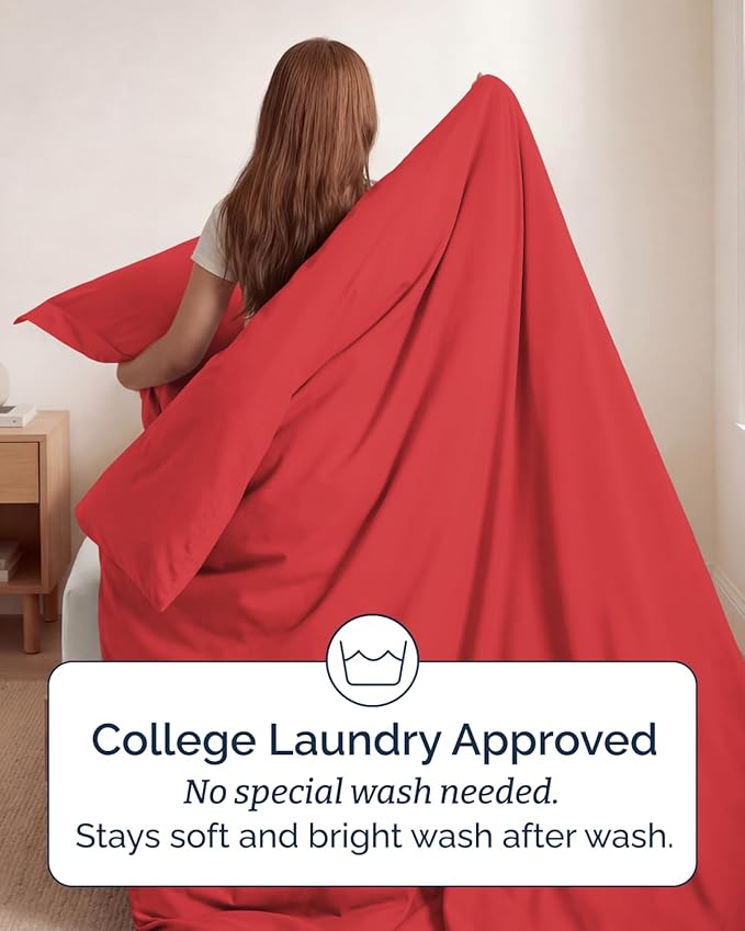 Duvet Cover Twin/Twin XL Size Set - Extra Soft Twin/Twin XL Duvet Cover 68" x 90" with 1 Pillow Sham - Hotel Luxury, Easy Care, Fade Free with Zipper Closures & Ties - Comfy, Cozy and Breathable (Red)