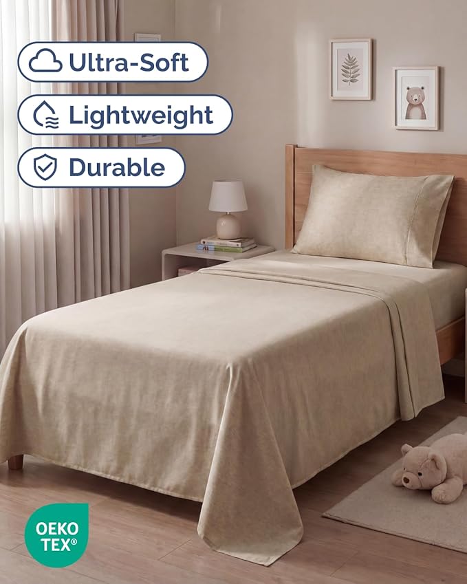 Twin Size 3 Piece Sheet Set - Comfy Breathable & Cooling Sheets - Hotel Luxury Bed Sheets for Women & Men - Deep Pockets, Easy-Fit, Soft & Wrinkle Free Sheets - Heathered Beige Oeko-Tex Bed Sheet Set
