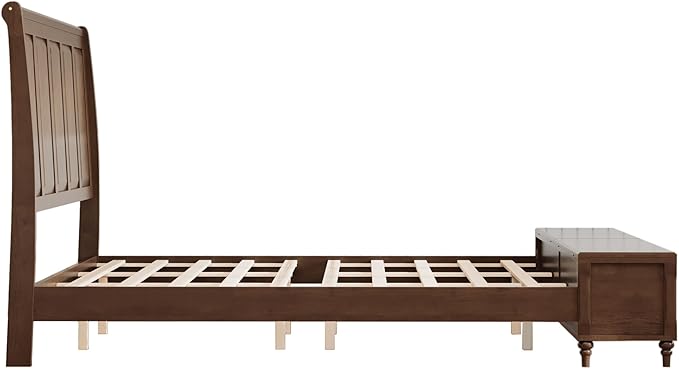 KEIKI King Size Platform Bed Frame with Storage Chest, Wooden Sleigh Bed with High Headboard and Footboard Storage Bench, Solid Wood Construction, No Box Spring Needed, Walnut Brown