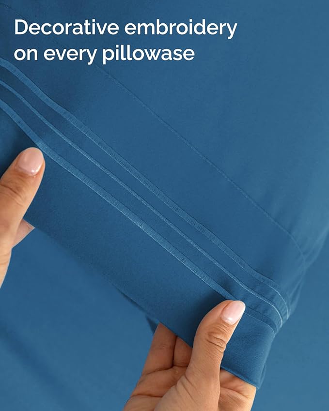 Twin XL Size 3 Piece Sheet Set - Comfy Breathable & Cooling Sheets - Hotel Luxury Bed Sheets for Women & Men - Deep Pockets, Easy-Fit, Soft & Wrinkle Free Sheets - Denim Blue Oeko-Tex Bed Sheet Set