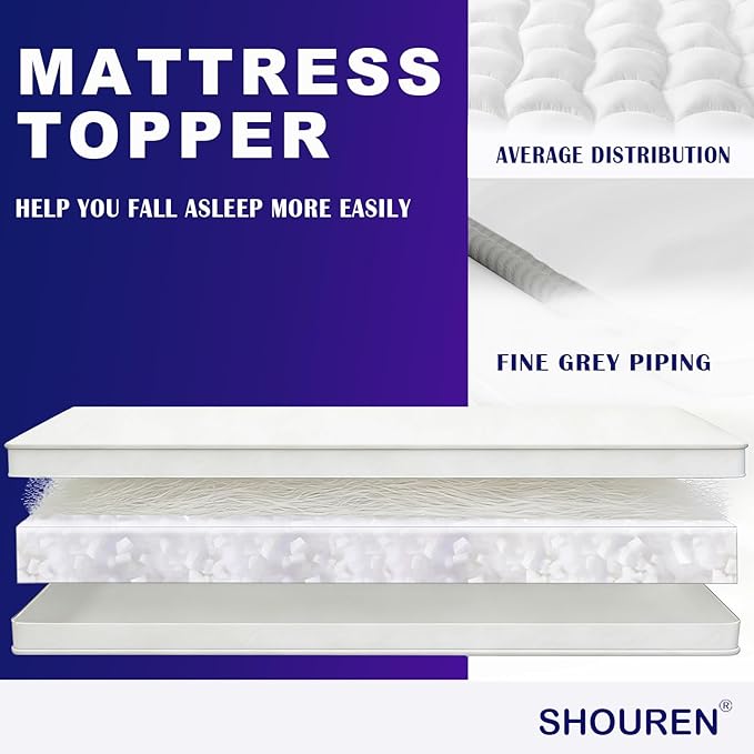 SHOUREN Memory Foam Mattress Topper Twin for Back Pain Relief, 2~3In Thick Plush Gel Foam Bed Topper 1700 GSM, Smooth & Supportive Pressure Relief, 75" x 39"