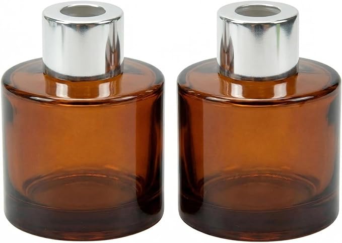 2 Pcs Empty Glass Aromatherapy Diffuser Bottles Essential Oils Containers Flower Bud Vases DIY Replacement Aromatherapy Diffuser Crafts Perfect for Home Fragrance Bathroom Decoration(Amber)