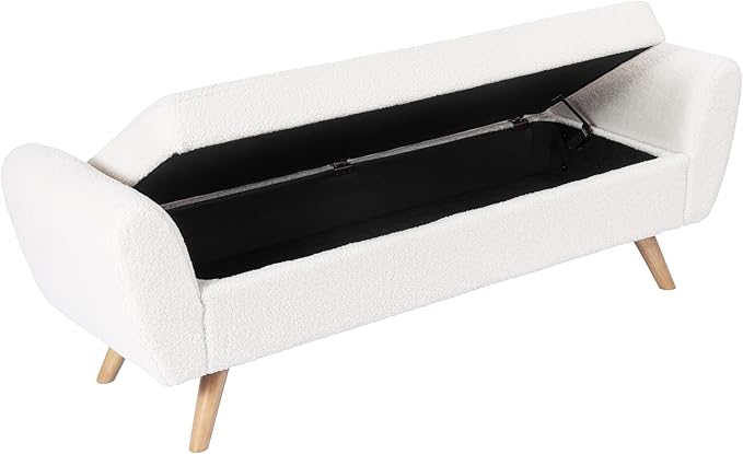 HomePop Modern Storage Bench with Wood Legs |Homepop Home Décor|Bench with Storage for Living Room & Bedroom - Sherpa Cream