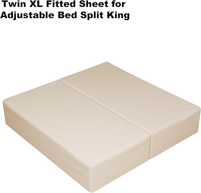 2-Pack Pure Cotton Twin XL Bottom Sheet for Adjustable Bed Split King, 600 TC 16" Deep Pocket Egyptian Cotton Fitted Sheet (2-Pack, Twin XL, Beige)