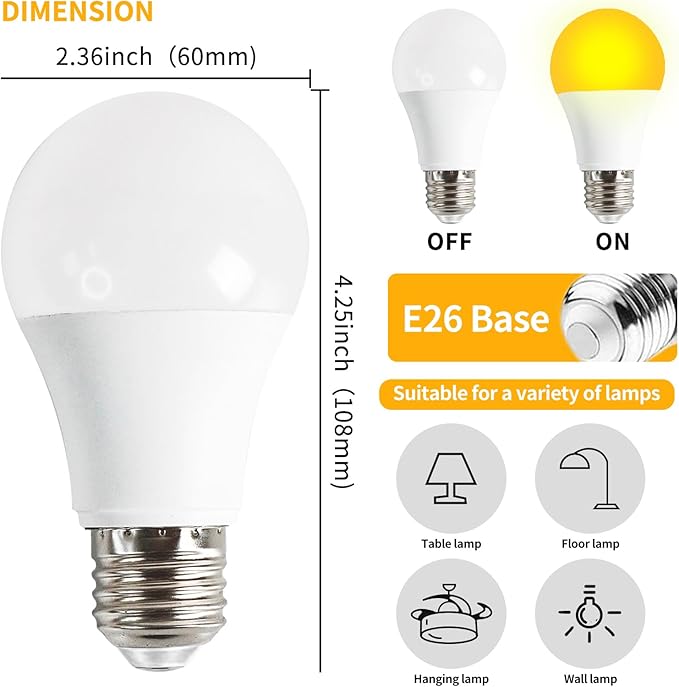 1800K Amber Light Bulbs for Sleep, 99.99% Blue Light Blocking Warm Light Bulbs, 5W Dim Amber Light for Mood Soothing, Baby Nursery, Bedroom, E26/E27 for Most Lamps, 4 Pack