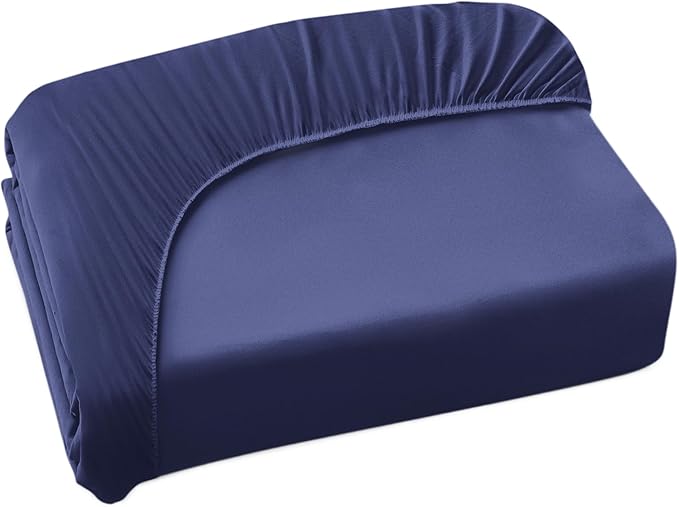 Twin Fitted Sheet Only, Twin Size Sheets for Kids Up to 14 Inches Deep Procket, Single Bed Mattress Sheets Stretchable Breathable Cover, Navy
