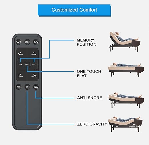 Irvine Home Collection Queen Adjustable Bed Base | Dual Massage | USB Ports | Zero Gravity | Anti-Snore | Memory Positions | Under Bed Lighting | Wireless Remote | Zero Clearance