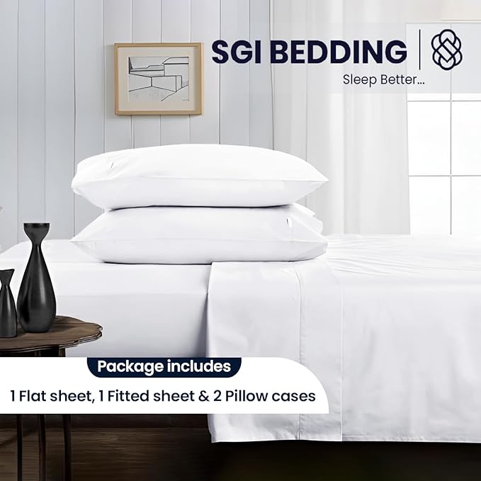 SGI bedding 100% Egyptian Cotton Sheets RV King Size – 600 Thread Count Sheets Set, Soft, Cooling, 15" Deep Pocket, Luxury Hotel Bedding, Breathable, Durable - White