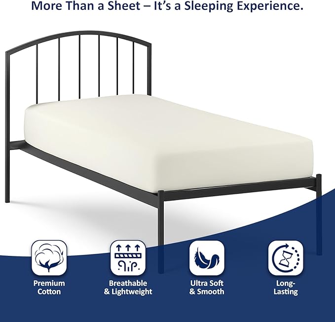 Cot Size 30" x 75" Fitted Sheet, 100% Egyptian Cotton, Perfect for Camp Bunk Beds/RVs/Guest Beds/Army Cots/Replacement Mattress (Ivory)