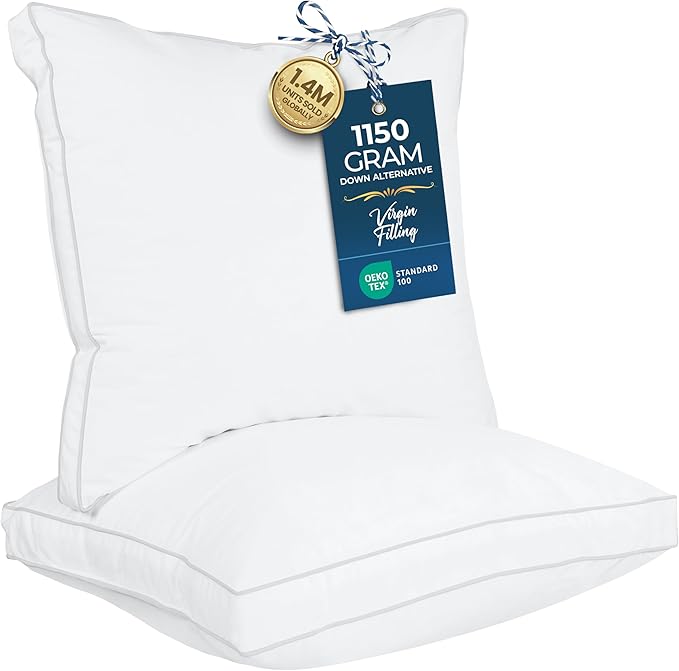 Utopia Bedding Bed Pillows for Sleeping Euro Pillows (White), Set of 2, Soft & Fluffy Pillow with Down Alternative Filling, Cooling, Hotel Quality, Gusseted Pillow for Back, Stomach or Side Sleepers