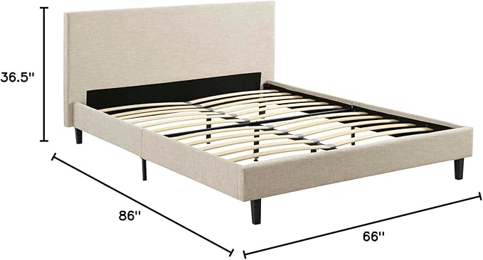 Modway Anya Upholstered Beige Platform Bed with Wood Slat Support in Queen