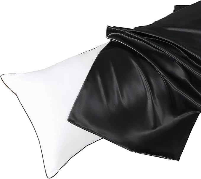 HUXMEYSON Body Pillow with Satin Pillowcase, Body Pillow for Adults, Removable Cover, Black (20"x54")