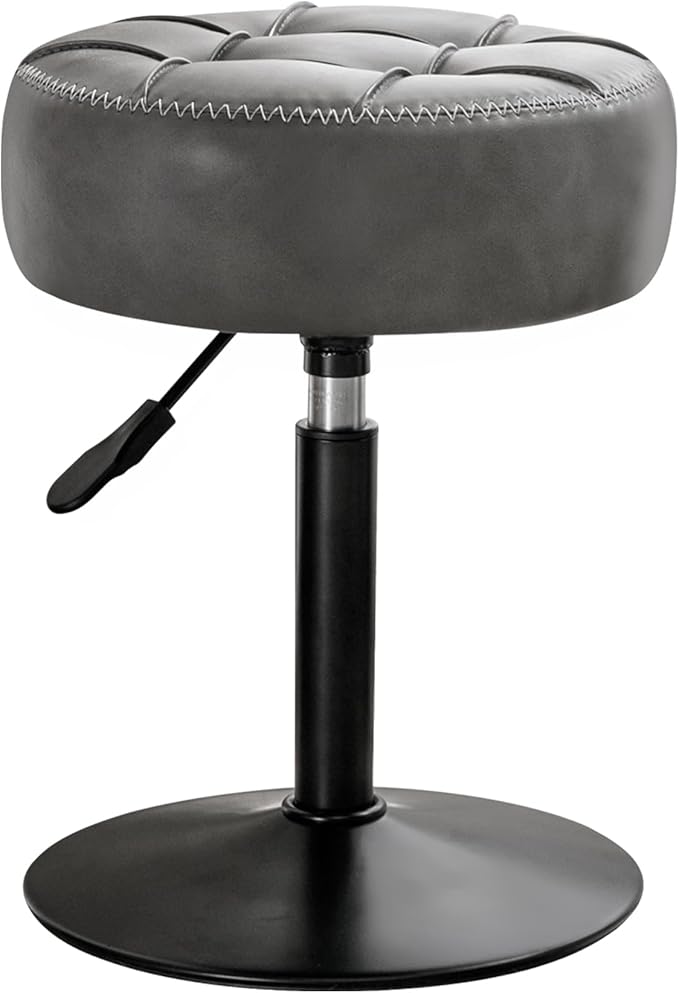 LUE BONA Height Adjustable Vanity Stool 15.8"-20.7", 360° Swivel Gray Faux Leather Chair, 300lb Capacity for Makeup Room, Bathroom