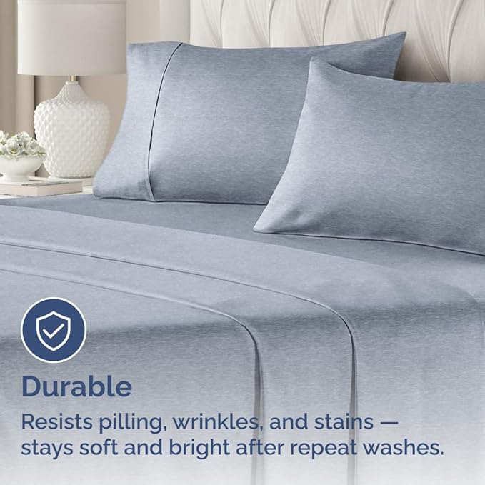 Standard Pillow Cases Set of 4 - Soft Hotel Quality Pillowcase Covers - Comfy Bedding for Women, Men, Kids & Teens - Machine Washable Pillow Protectors - 4 Piece Set - Standard Size Heathered Blue