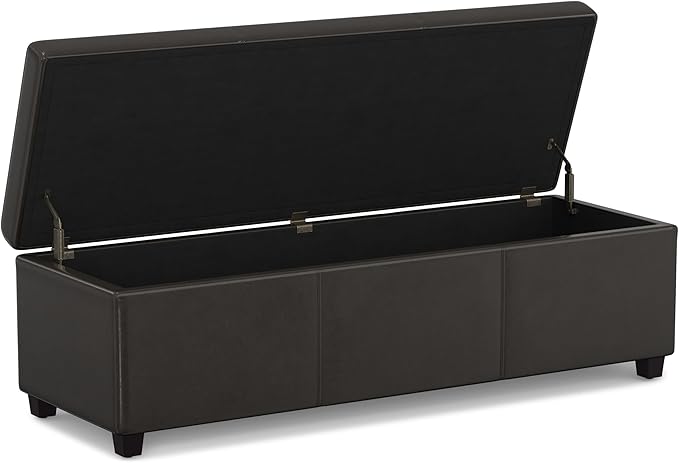 SIMPLIHOME Avalon Extra Large Storage Ottoman Bench - 54 inch Wide Upholstered Vegan Leather Rectangular Lift-Top Ottoman in Tanners Brown, Contemporary Bench for Living Room with Hidden Storage