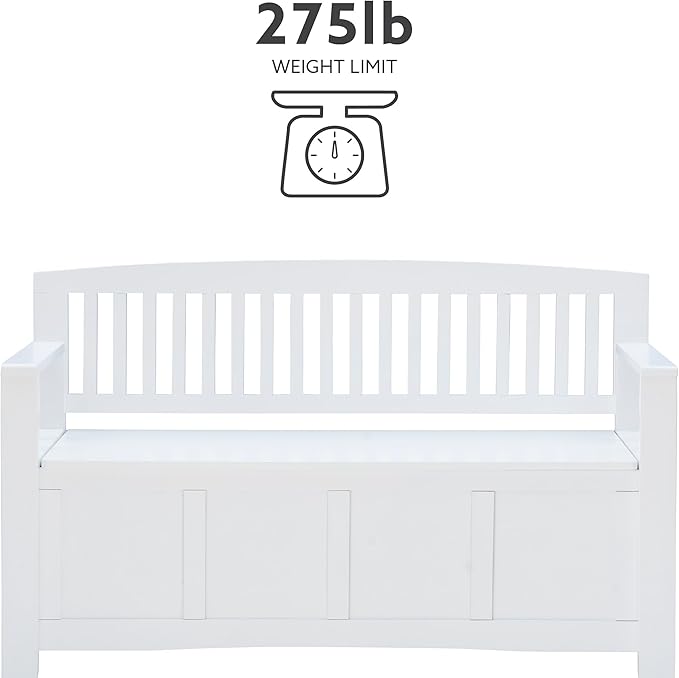 Cynthia White Storage Bench with Flip-Top Lid and Hidden Storage Space by Linon