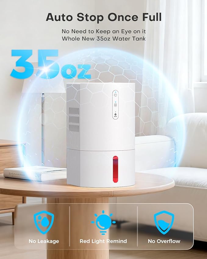 Dehumidifiers for Home, 35oz Dehumidifier for Bathroom with Auto Shut-off Auto Defrost, Whisper Quiet Dehumidifier for Bedroom Office RV Closet Wardrobe (White)