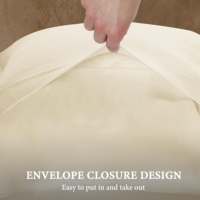 BHZ Beige Satin Goose Down Feather Pillows Standard Size with Pillowcase for Hair and Skin, Cooling Pillow Cases Similar to Silk Pillow Cases, Decorative for Women, Mom Men