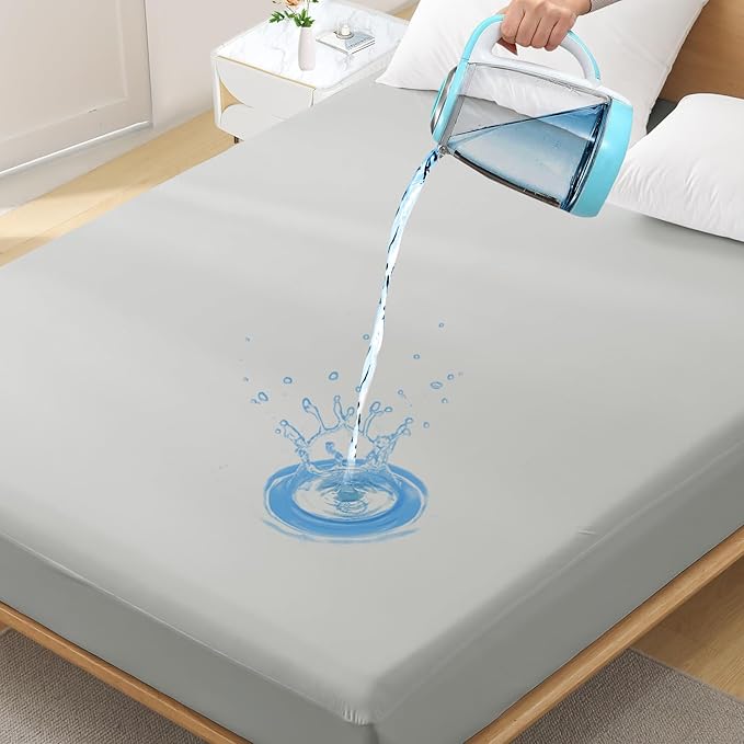 Twin XL Waterproof Mattress Protector for Dorms. Noiseless, Breathable, and Machine Washable Fitted Mattress Cover with Deep Pocket up to 5”-21”（Light Grey）