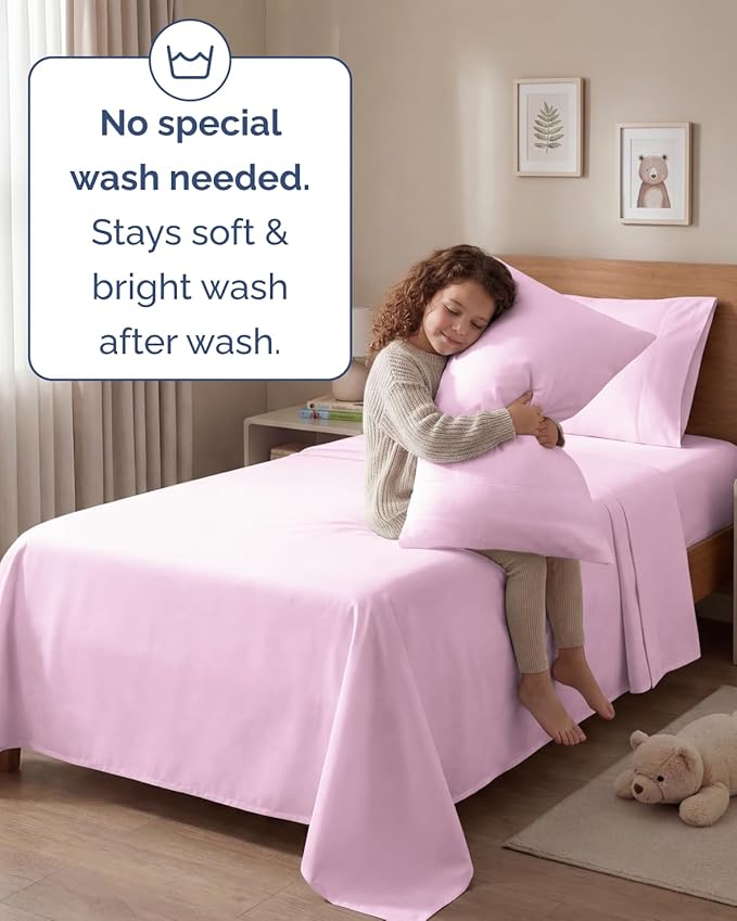 Twin 4 Piece Sheet Set - Comfy, Breathable & Cooling - Hotel Luxury Bedding for Women, Men, Kids, Teens & Children - 1 Flat & 1 Fitted Sheet & 2 Pillowcases w/ Deep Pockets - Wrinkle Free - Light Pink