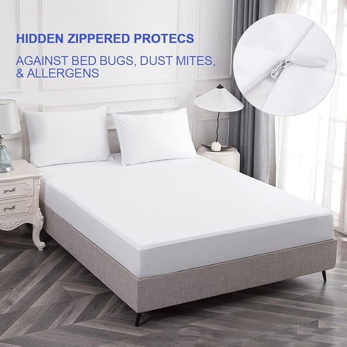 Nokolulu Waterproof Pillow Protector Zippered - Pillow Protectors Case Cover - Soft & Breathable Feather Proof Pillow Encasement 20 x 28 Inches (Queen Size)