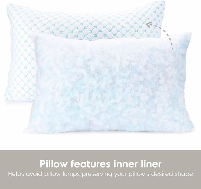Nestl Cooling Pillow for Sleeping 1 Pack, Luxury Shredded Memory Foam Pillows Standard Size, Adjustable Cold Gel Pillows for Hot Sleepers Supportive Cool Pillow for Side Back Stomach Sleepers