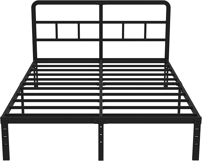 DiaOutro 14 Inch Full Size Bed Frame with Headboard No Box Spring Needed, Heavy Duty Metal Platform with Steel Slat, Mattress Foundation, Easy Assembly, Noise Free, Black