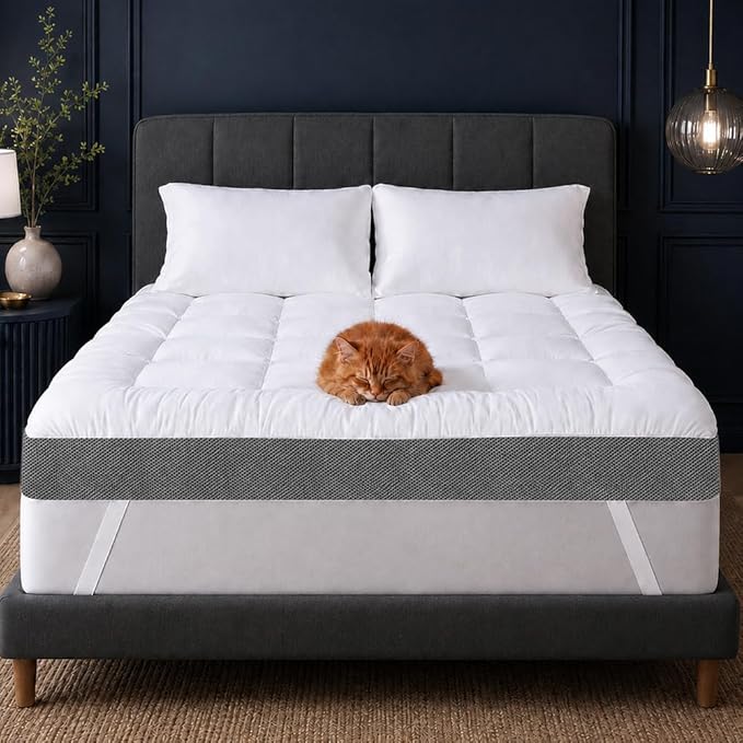 HYPREST 4 Inch Memory Foam Mattress Topper King, Thick Cooling Cotton Pillow Top Mattress Topper with 2000 GSM Shredded Memory Foam - Soft & Supportive for Back Pain Relief, Non-Slip Bottom