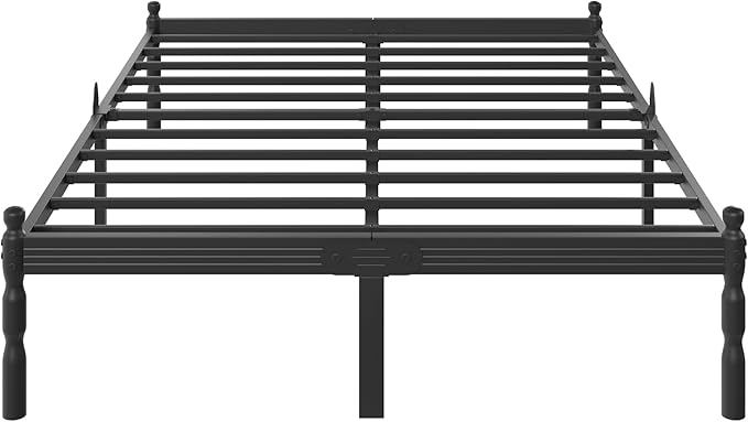 ZIYOO 18 inch Metal Queen Bed Frame with Vintage Style, Mattress Slide Stopper, 1500LBS Heavy Duty Steel Slats, No Box Spring Needed, Platform Noise-Free, Easy Assembly